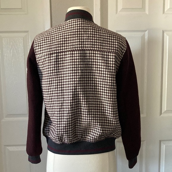 🥀ZARA MAROON CHECKED BOMBER JACKET Size XS - Picture 9 of 14